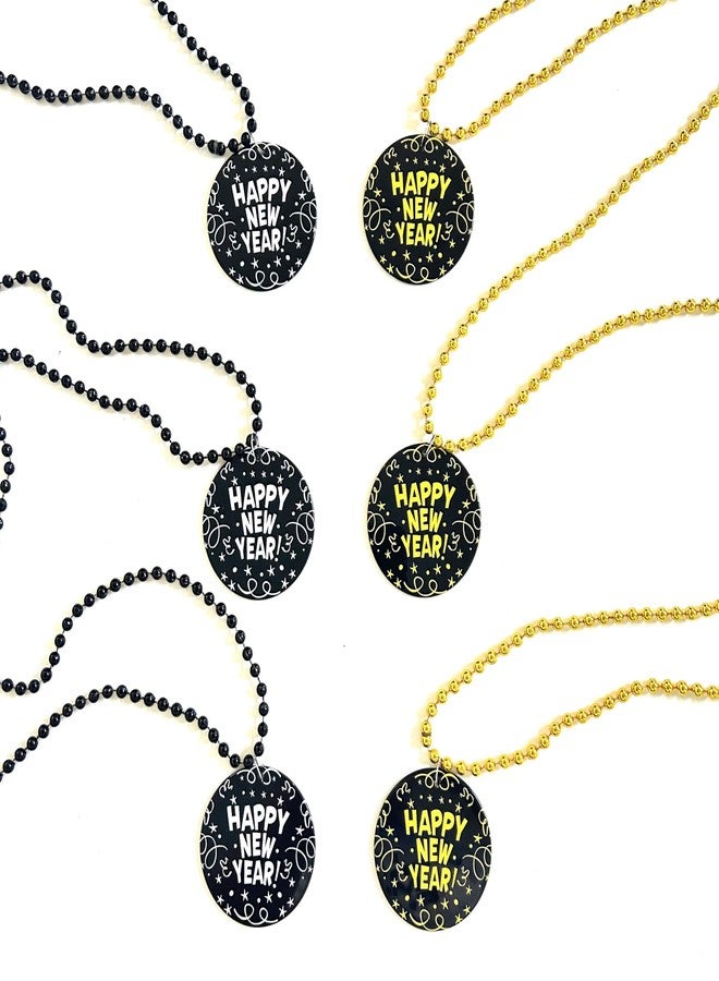 GZYSSL 12 Pcs Happy New Year Beads Necklaces New Year's Eve Black Gold Medallion Pendant Bead Necklaces New Year Party Decorations - Image 4